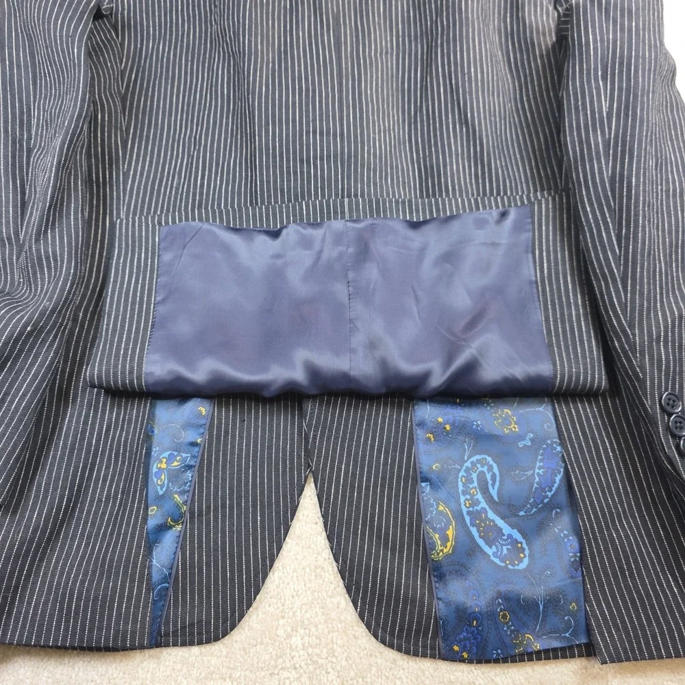Tallia Sport Coat Mens 38R Navy Pinstripe 100% Linen Blazer Modern Fit Blue